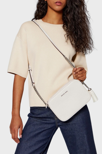 Michael Kors Logolu Hakiki Deri Çıkarılabilir Zincir Askılı 32F7SGNM8L085 Bayan Çanta 32F7SGNM8L 085 BEYAZ - 2