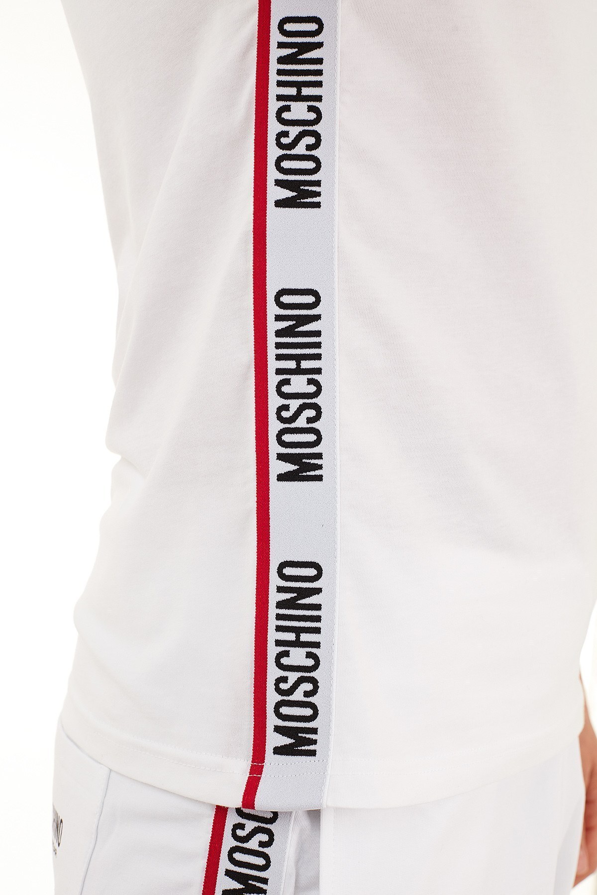 Moschino Logo Bantlı Bisiklet Yaka % 100 Pamuk Erkek T Shirt A1913 8108 0001 BEYAZ
