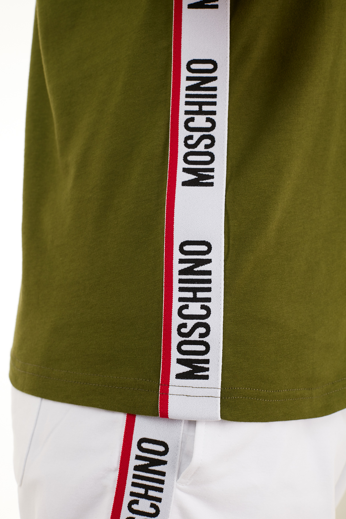Moschino Logo Bantlı Bisiklet Yaka % 100 Pamuk Erkek T Shirt A1913 8108 0401 YEŞİL