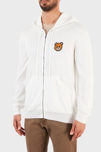 Moschino Logo Baskılı Kapüşonlu Cepli % 100 Pamuk Unisex Sweat ZPA0905 2002 0002 BEYAZ - 3