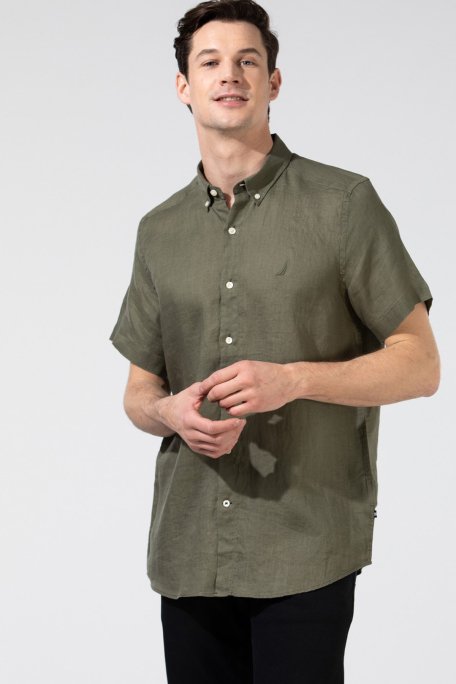Nautica % 100 Keten Classic Fit Kısa Kollu Erkek Gömlek W35100T 3BP HAKİ - 5