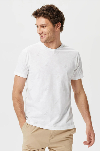 Nautica % 100 Pamuk Logo Baskı Desenli Bisiklet Yaka Standart Fit Erkek T Shirt V35486T 1BW BEYAZ - 2