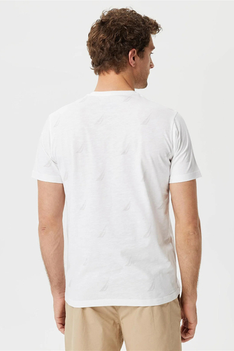 Nautica % 100 Pamuk Logo Baskı Desenli Bisiklet Yaka Standart Fit Erkek T Shirt V35486T 1BW BEYAZ - 4