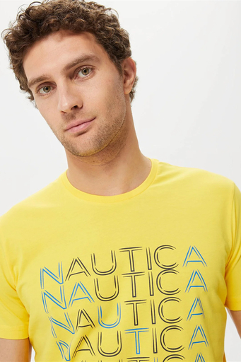 Nautica % 100 Pamuk Marka Baskılı Bisiklet Yaka Standart Fit Erkek T Shirt V35528T 70E SARI - 3
