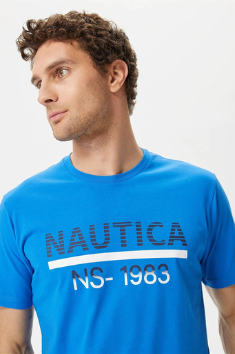 Nautica % 100 Pamuk Marka Baskılı Bisiklet Yaka Standart Fit Erkek T Shirt V35532T 4SJ SAKS - 3