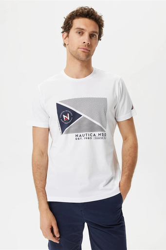 Nautica % 100 Pamuk Marka Baskılı Bisiklet Yaka Standart Fit Erkek T Shirt V35902T 1BW BEYAZ - 1