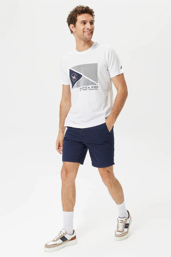 Nautica % 100 Pamuk Marka Baskılı Bisiklet Yaka Standart Fit Erkek T Shirt V35902T 1BW BEYAZ - 2