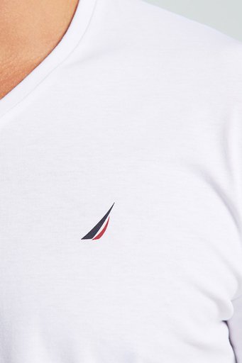 Nautica % 100 Pamuk Standart Fit V Yaka Erkek T Shirt V35525T 1BW BEYAZ - 5