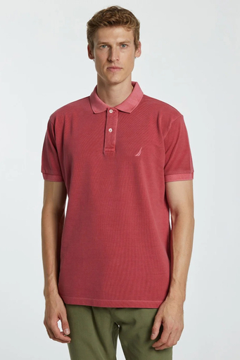 Nautica % 100 Pamuklu Polo Yaka Classic Fit T Shirt Erkek Polo Yaka T Shirt K35111T 6SR KIRMIZI - 1