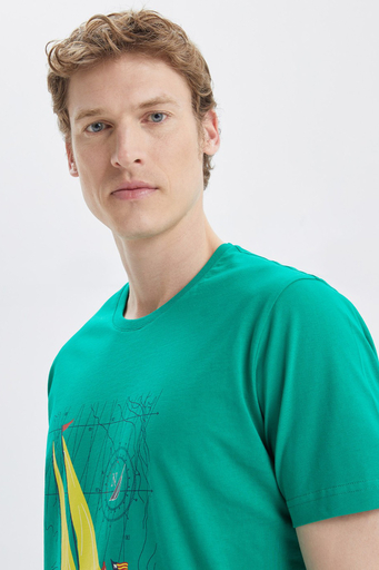 Nautica Baskılı % 100 Pamuk Standart Fit Bisiklet Yaka Erkek T Shirt V35519T 3PX YEŞİL - 3