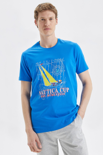 Nautica Baskılı % 100 Pamuk Standart Fit Bisiklet Yaka Erkek T Shirt V35519T 4SJ SAKS - 1