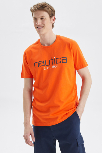 Nautica Baskılı % 100 Pamuk Standart Fit Bisiklet Yaka Erkek T Shirt V35527T 8PR TURUNCU - 9