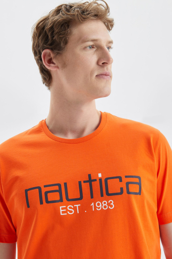 Nautica Baskılı % 100 Pamuk Standart Fit Bisiklet Yaka Erkek T Shirt V35527T 8PR TURUNCU - 11