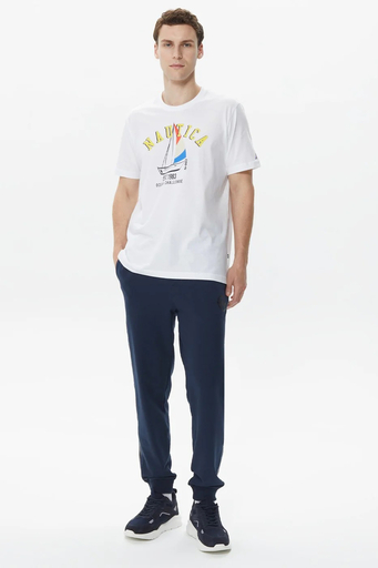 Nautica Baskılı % 100 Pamuklu Regular Fit Bisiklet Yaka Erkek T Shirt V35516T 1BW BEYAZ - 7