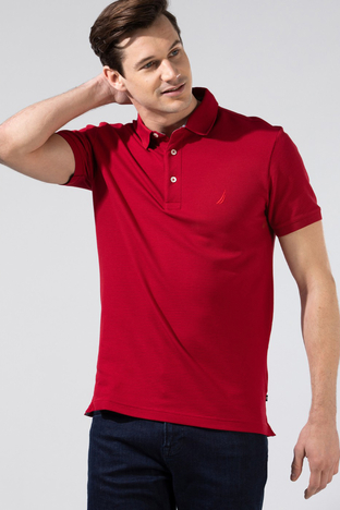 Nautica - Nautica Pamuklu Slim Fit Düğmeli Erkek Polo T Shirt K35052T 6NR KIRMIZI (1)