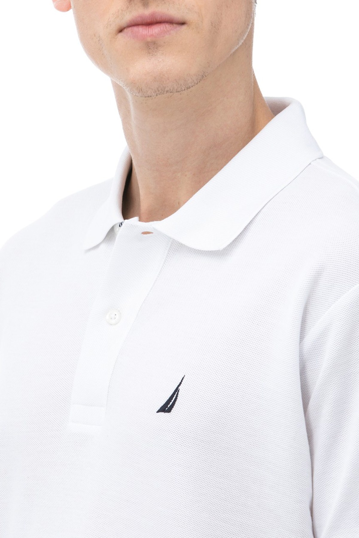 Nautica Slim Fit % 100 Pamuk Düğmeli T Shirt Erkek Polo K41000T 1BW BEYAZ