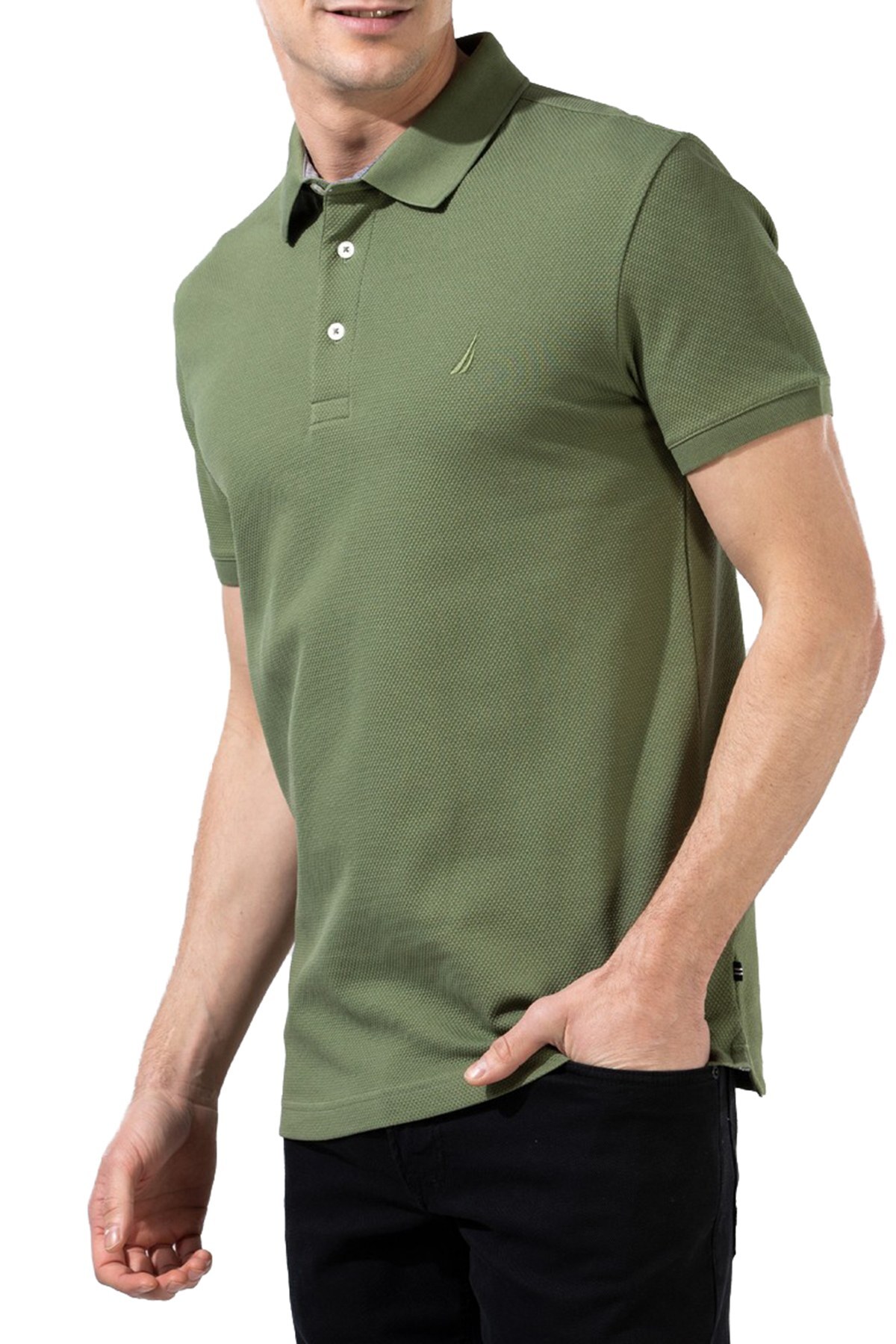 Nautica Slim Fit Pamuklu Düğmeli T Shirt Erkek Polo K15652T 3HC YEŞİL