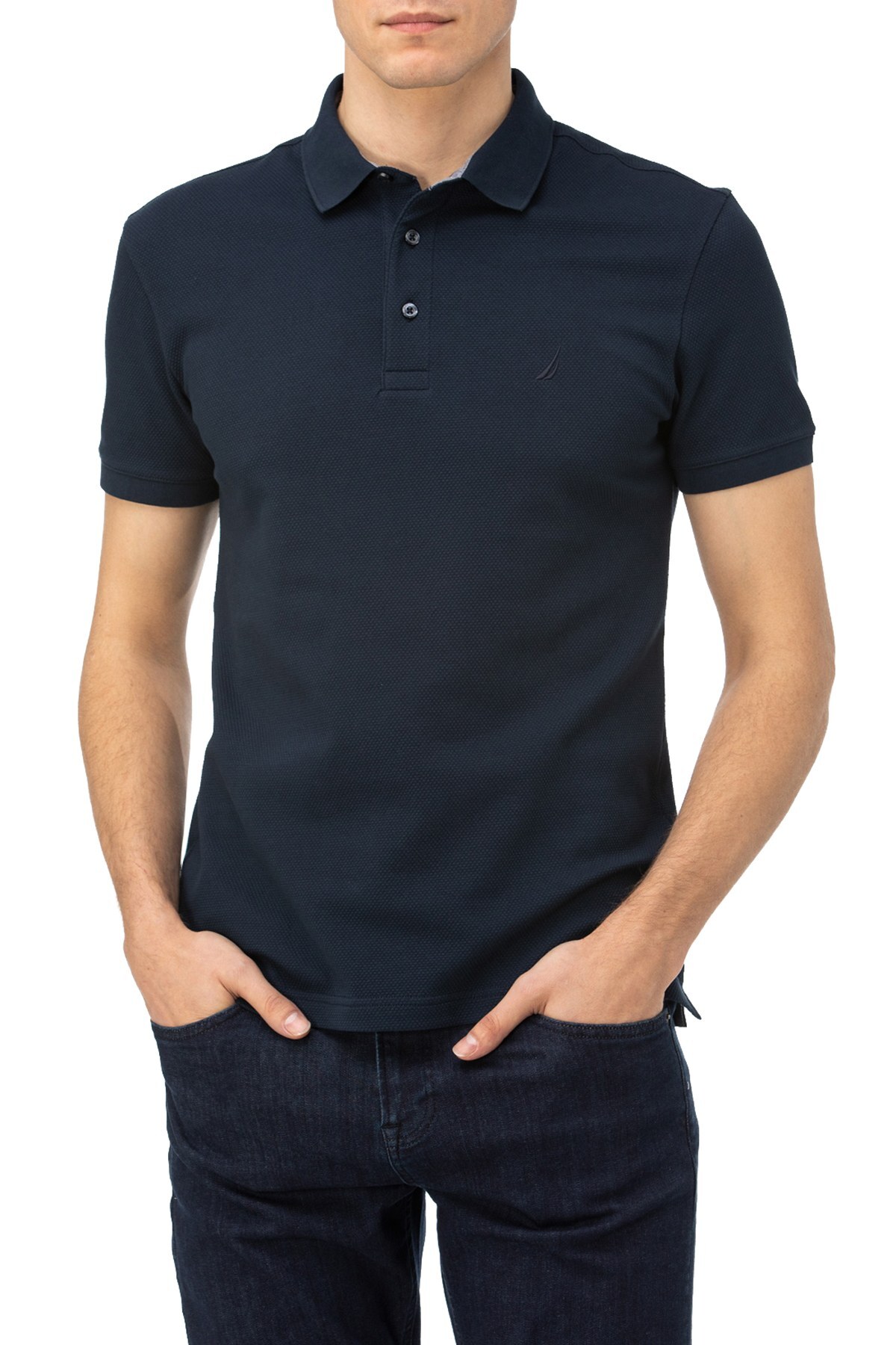 Nautica Slim Fit Pamuklu Düğmeli T Shirt Erkek Polo K15652T 4NV LACİVERT