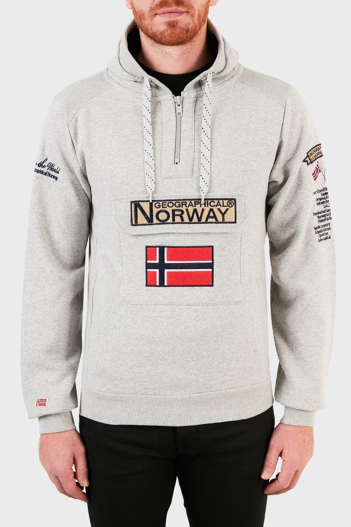 Norway Geographical Kapüşonlu Yarım Fermuarlı Outdoor Erkek Sweat GYMCLASSA100 GRİ