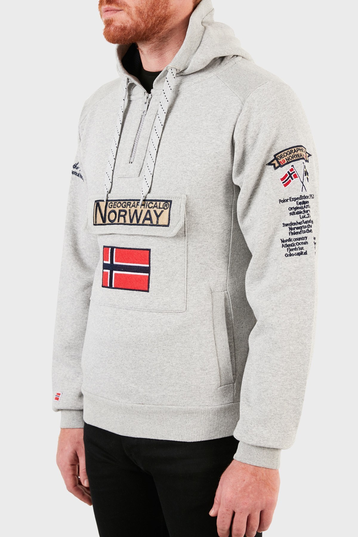 Norway Geographical Kapüşonlu Yarım Fermuarlı Outdoor Erkek Sweat GYMCLASSA100 GRİ