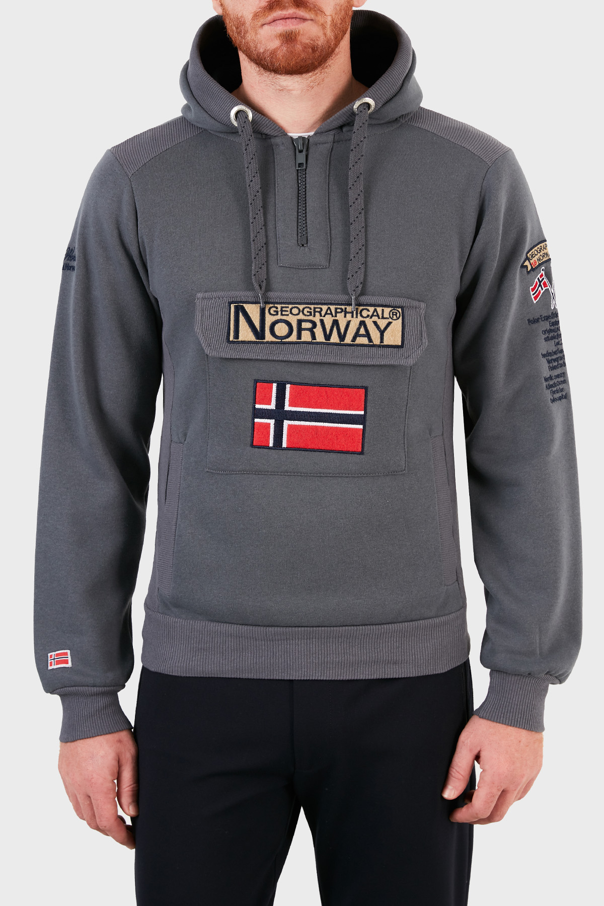 Norway Geographical Kapüşonlu Yarım Fermuarlı Outdoor Erkek Sweat GYMCLASSA100 KOYU GRİ