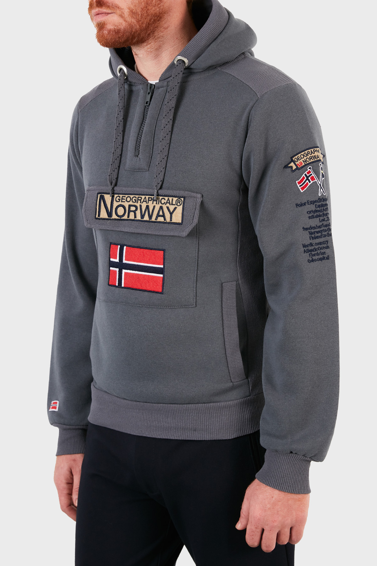 Norway Geographical Kapüşonlu Yarım Fermuarlı Outdoor Erkek Sweat GYMCLASSA100 KOYU GRİ