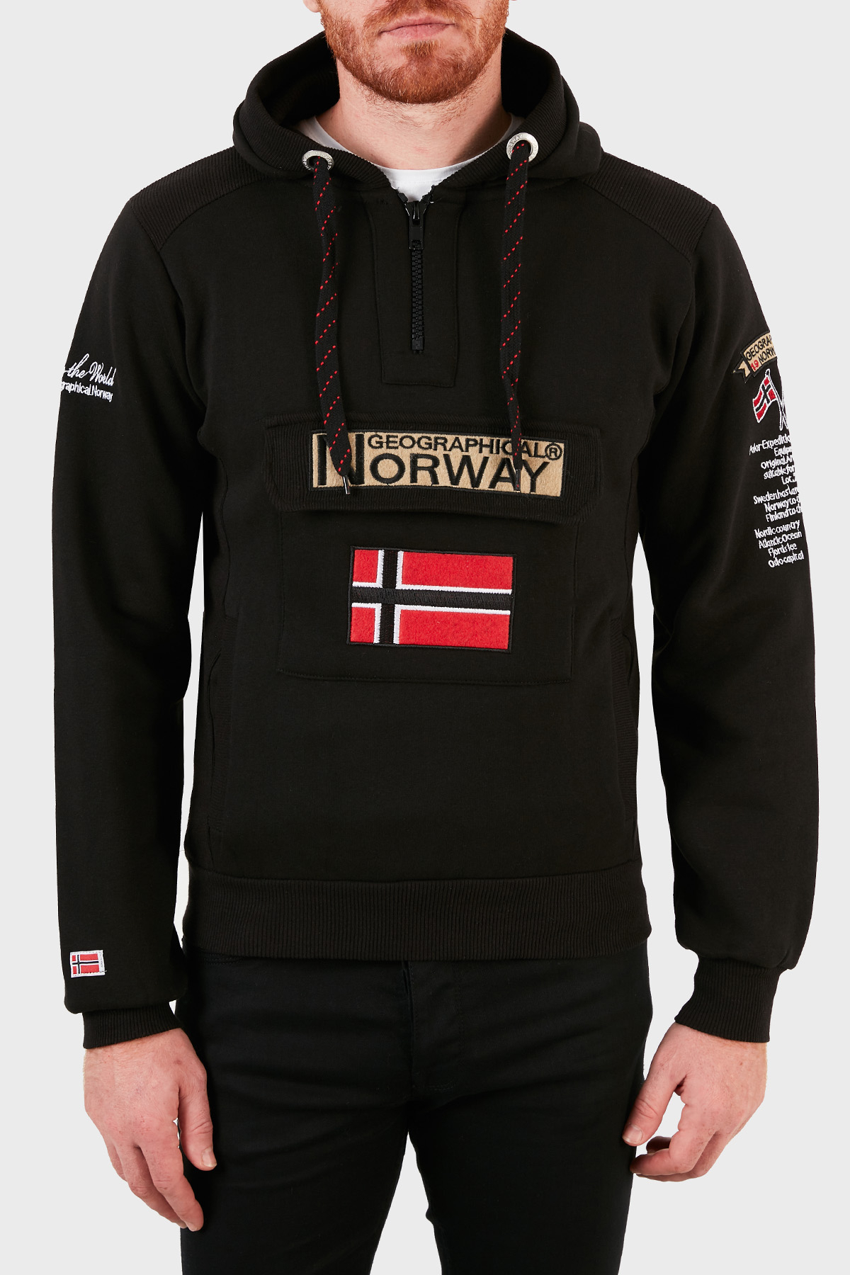 Norway Geographical Kapüşonlu Yarım Fermuarlı Outdoor Erkek Sweat GYMCLASSA100 SİYAH