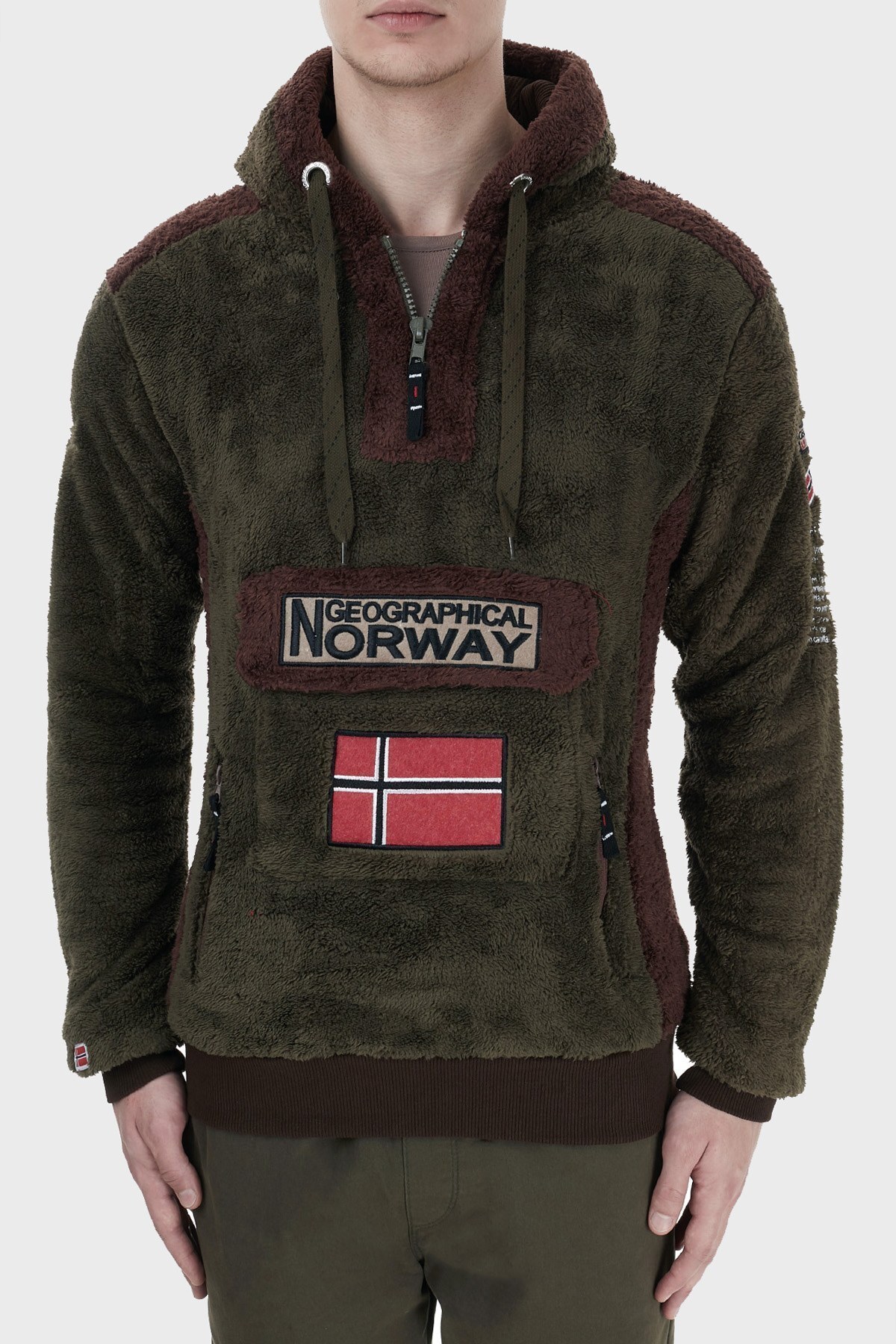 Norway Geographical Kapüşonlu Yarım Fermuarlı Outdoor Polar Erkek Sweat GYMCLASSSHERCO HAKİ