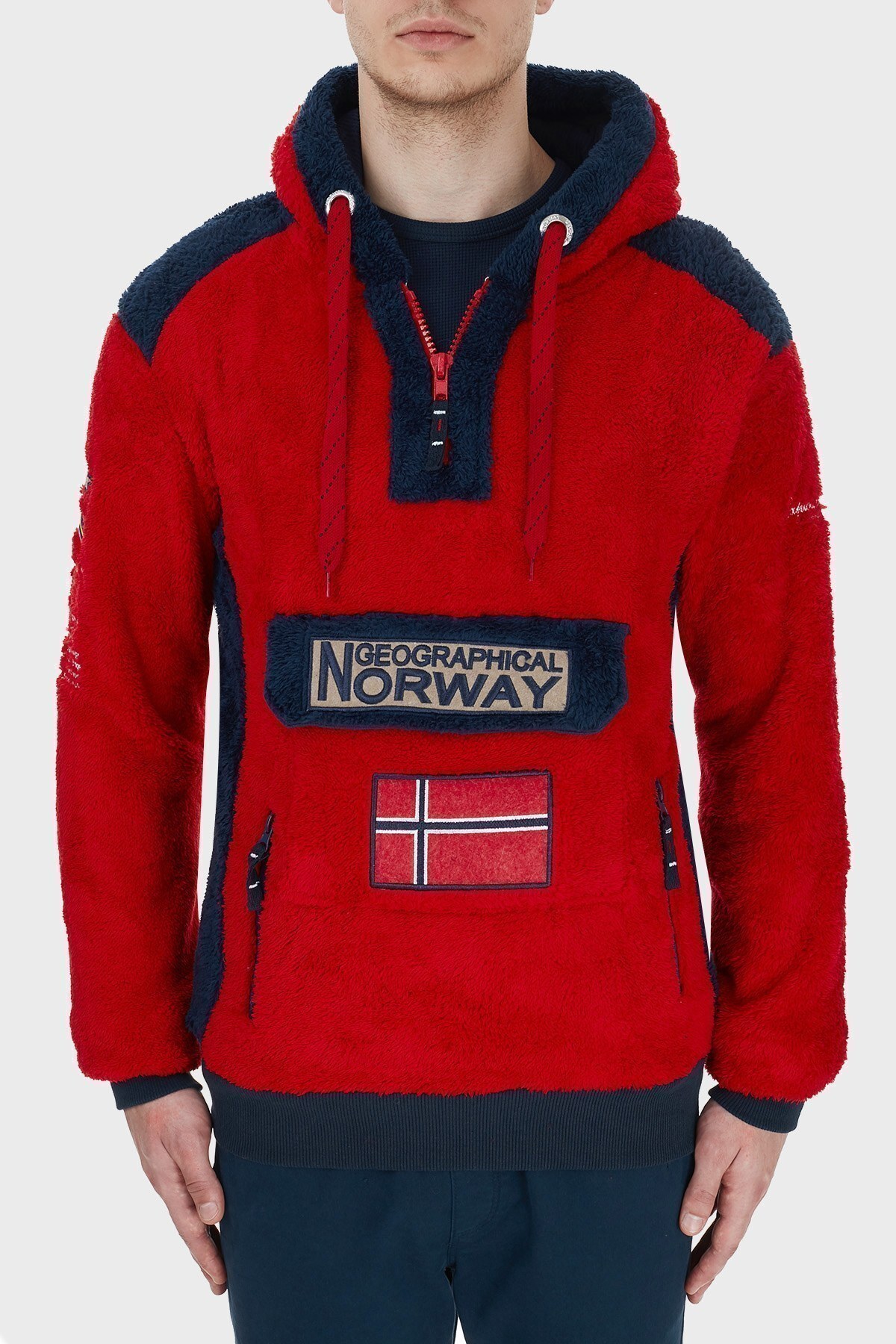 Norway Geographical Kapüşonlu Yarım Fermuarlı Outdoor Polar Erkek Sweat GYMCLASSSHERCO KIRMIZI