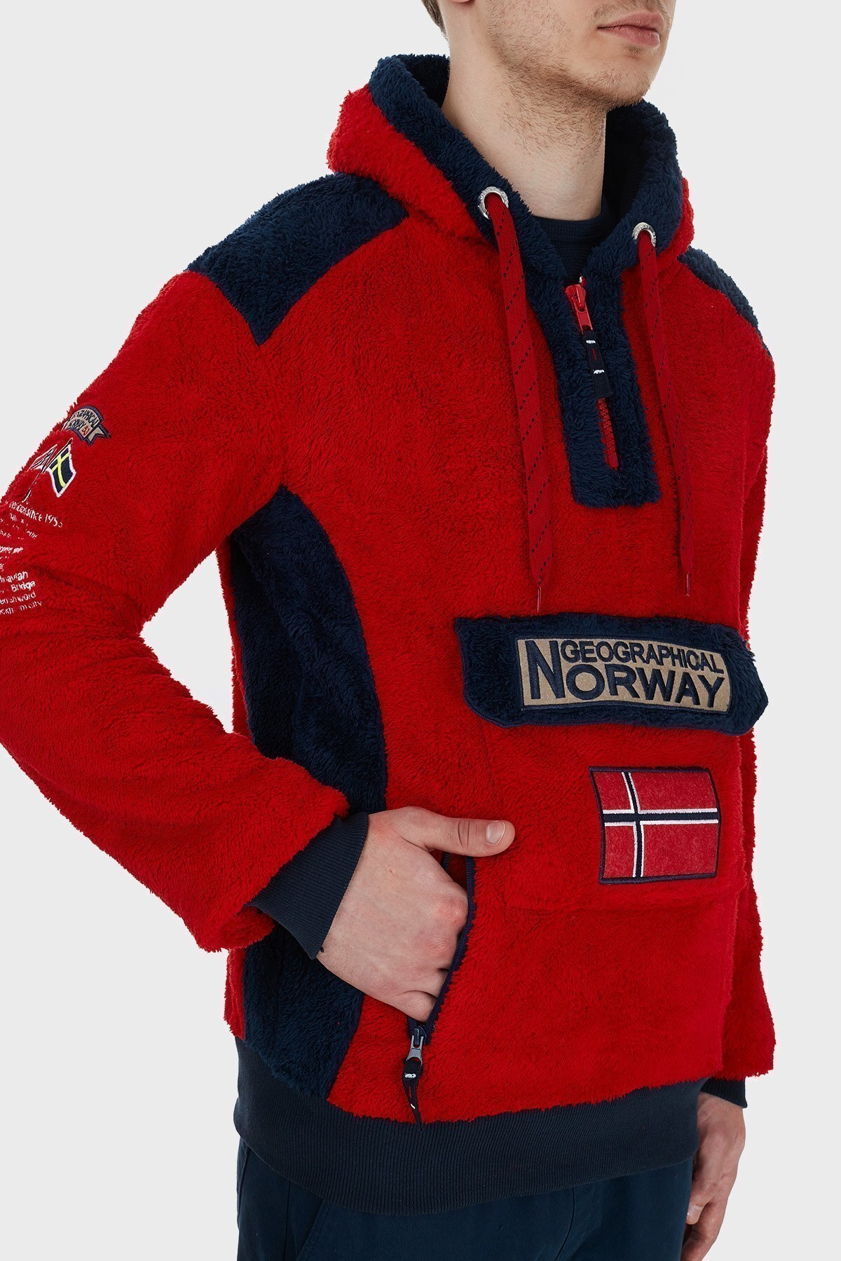 Norway Geographical Kapüşonlu Yarım Fermuarlı Outdoor Polar Erkek Sweat GYMCLASSSHERCO KIRMIZI