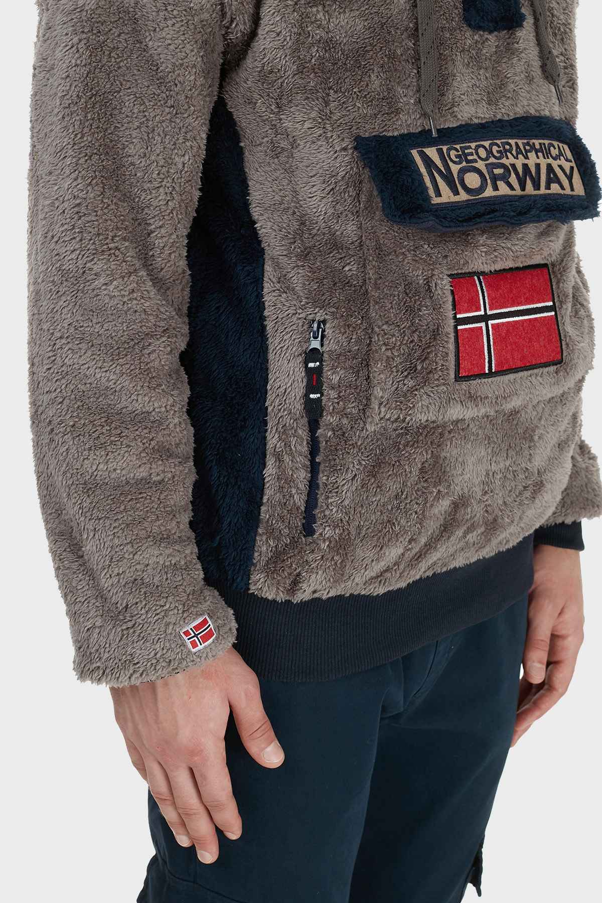 Norway Geographical Kapüşonlu Yarım Fermuarlı Outdoor Polar Erkek Sweat GYMCLASSSHERCO KOYU GRİ
