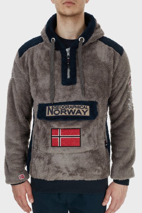 Norway Geographical Kapüşonlu Yarım Fermuarlı Outdoor Polar Erkek Sweat GYMCLASSSHERCO KOYU GRİ - 1
