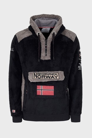Norway Geographical - Norway Geographical Kapüşonlu Yarım Fermuarlı Outdoor Polar Erkek Sweat GYMCLASSSHERCO SİYAH