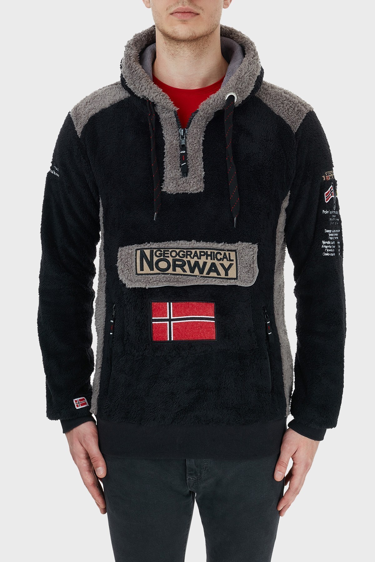 Norway Geographical Kapüşonlu Yarım Fermuarlı Outdoor Polar Erkek Sweat GYMCLASSSHERCO SİYAH