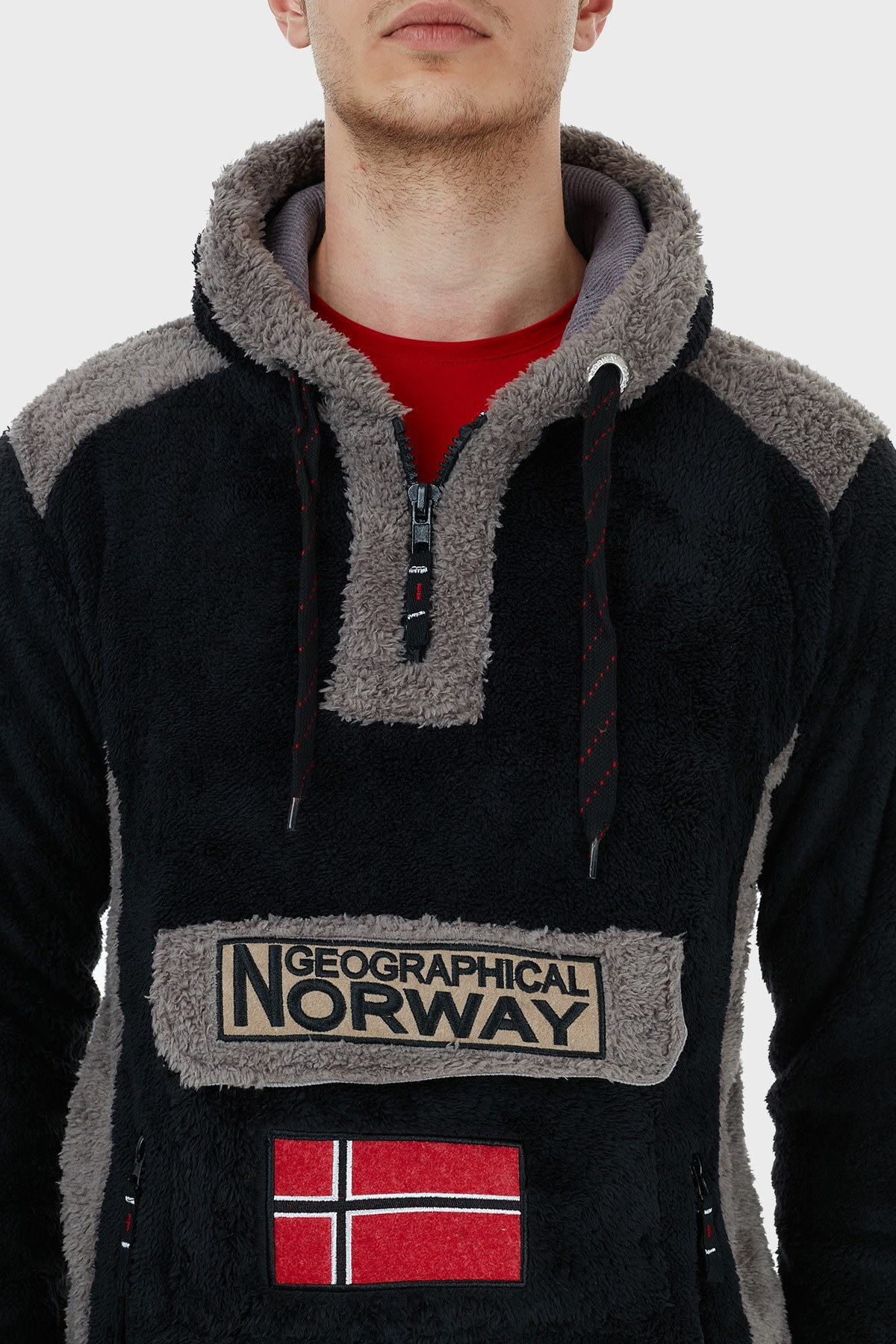 Norway Geographical Kapüşonlu Yarım Fermuarlı Outdoor Polar Erkek Sweat GYMCLASSSHERCO SİYAH