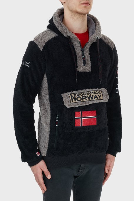 Norway Geographical Kapüşonlu Yarım Fermuarlı Outdoor Polar Erkek Sweat GYMCLASSSHERCO SİYAH - 2
