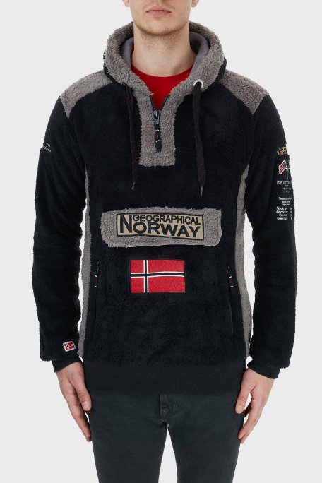 Norway Geographical Kapüşonlu Yarım Fermuarlı Outdoor Polar Erkek Sweat GYMCLASSSHERCO SİYAH - 3