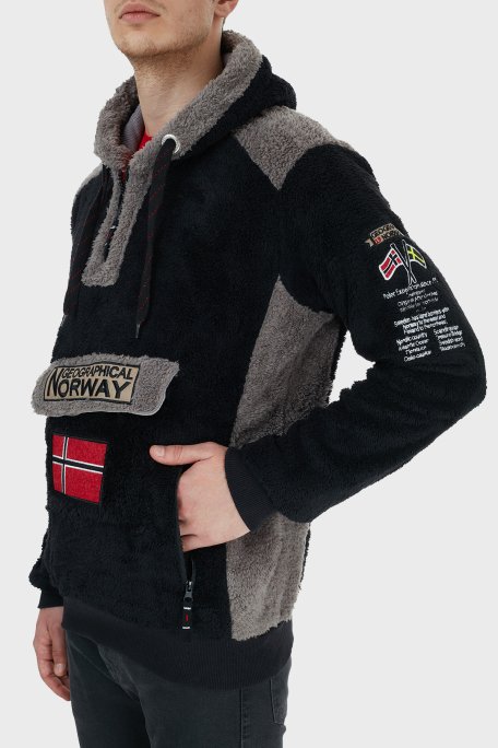 Norway Geographical Kapüşonlu Yarım Fermuarlı Outdoor Polar Erkek Sweat GYMCLASSSHERCO SİYAH - 4