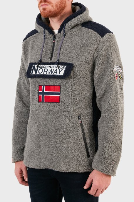 Norway Geographical Kapüşonlu Yarım Fermuarlı Outdoor Polar Erkek Sweat GYMCLASSSHERPA KOYU GRİ - 2