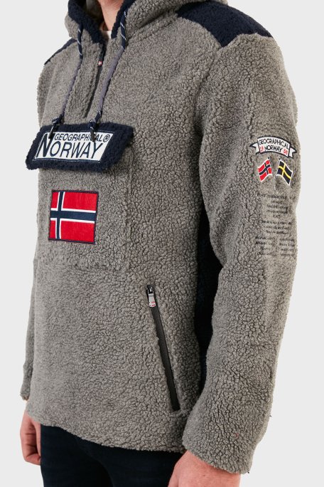 Norway Geographical Kapüşonlu Yarım Fermuarlı Outdoor Polar Erkek Sweat GYMCLASSSHERPA KOYU GRİ - 5