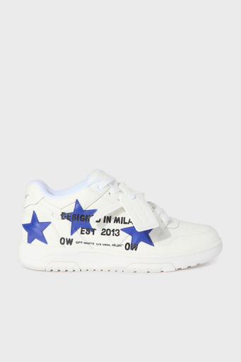 Off-White Yıldız Baskılı Deri Sneaker Erkek Ayakkabı OMIA189S25LEA00D 0145 BEYAZ-MAVİ - 1