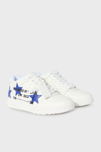 Off-White Yıldız Baskılı Deri Sneaker Erkek Ayakkabı OMIA189S25LEA00D 0145 BEYAZ-MAVİ - 2