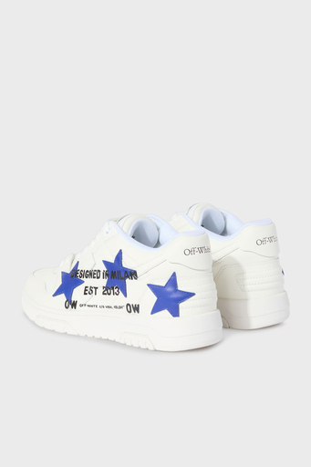 Off-White Yıldız Baskılı Deri Sneaker Erkek Ayakkabı OMIA189S25LEA00D 0145 BEYAZ-MAVİ - 4