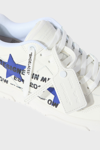 Off-White Yıldız Baskılı Deri Sneaker Erkek Ayakkabı OMIA189S25LEA00D 0145 BEYAZ-MAVİ - 5