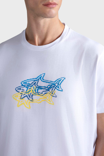 Paul & Shark % 100 Pamuk Regular Fit Bisiklet Yaka Baskılı Erkek T Shirt 24411041 010 BEYAZ - 6