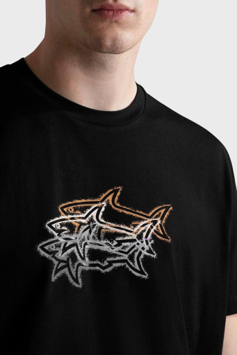 Paul & Shark % 100 Pamuk Regular Fit Bisiklet Yaka Baskılı Erkek T Shirt 24411041 011 SİYAH - 2