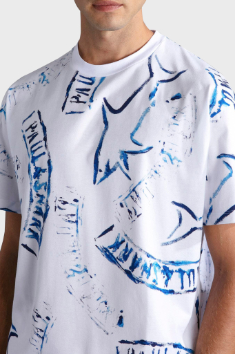 Paul & Shark Baskılı Pamuklu Regular Fit Bisiklet Yaka Erkek T Shirt 24411103 010 BEYAZ - 7
