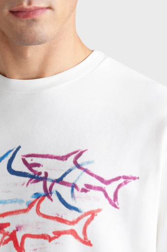 Paul & Shark Baskılı Pamuklu Regular Fit Bisiklet Yaka Erkek T Shirt 24411115 490 BEYAZ - 7
