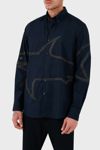 Paul & Shark Desenli Düğmeli Yaka % 100 Pamuk Regular Fit Erkek Gömlek 13313174JB 050 LACİVERT - 2