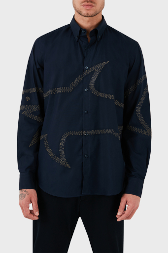 Paul & Shark Desenli Düğmeli Yaka % 100 Pamuk Regular Fit Erkek Gömlek 13313174JB 050 LACİVERT - 6